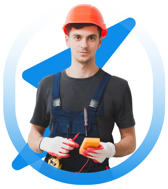 a man in a hard hat holding a yellow device